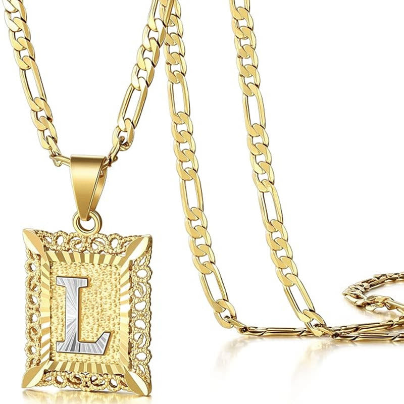 Goldene, exquisite quadratische Halskette mit hohlen Buchstaben - L - image 15