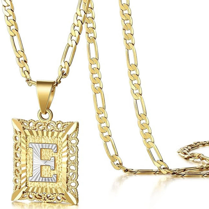 Goldene, exquisite quadratische Halskette mit hohlen Buchstaben - E - image 8
