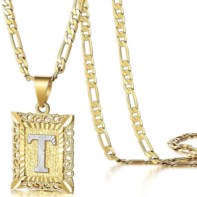 Goldene, exquisite quadratische Halskette mit hohlen Buchstaben - T - image 23