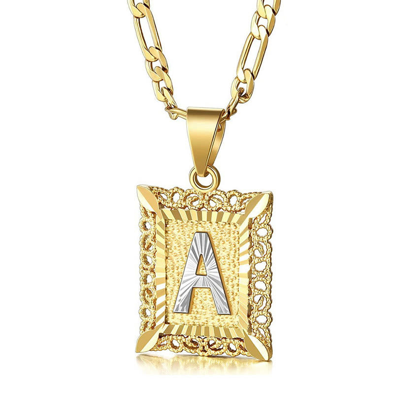 Goldene, exquisite quadratische Halskette mit hohlen Buchstaben - image 0