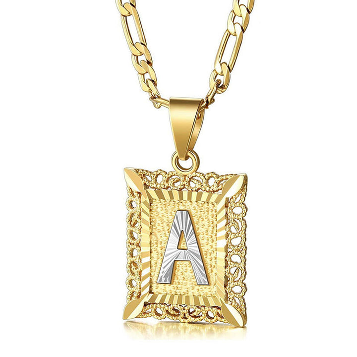 Goldene, exquisite quadratische Halskette mit hohlen Buchstaben - image 0
