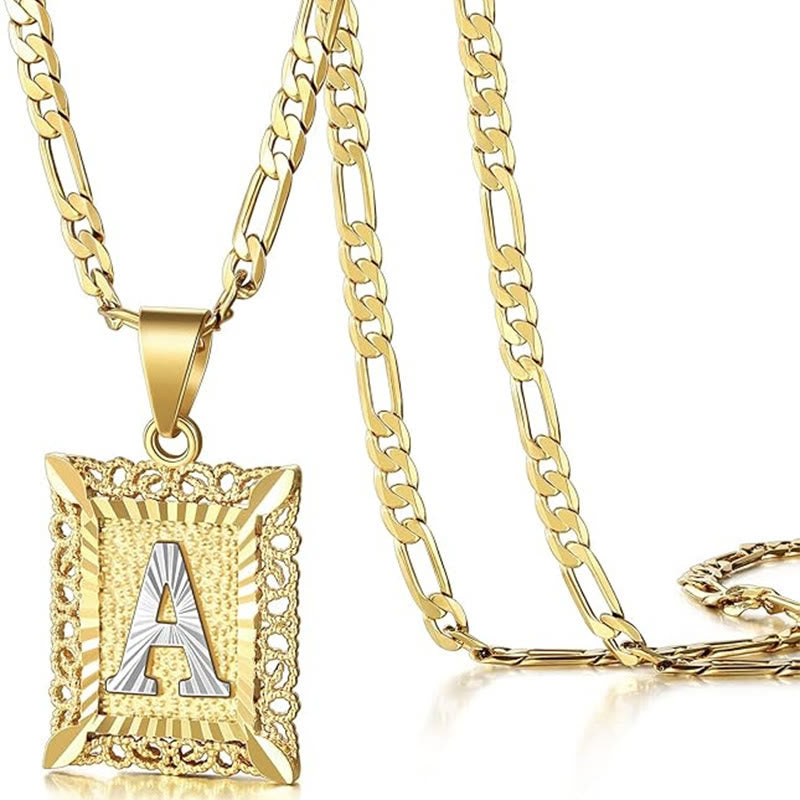 Goldene, exquisite quadratische Halskette mit hohlen Buchstaben - A - image 2