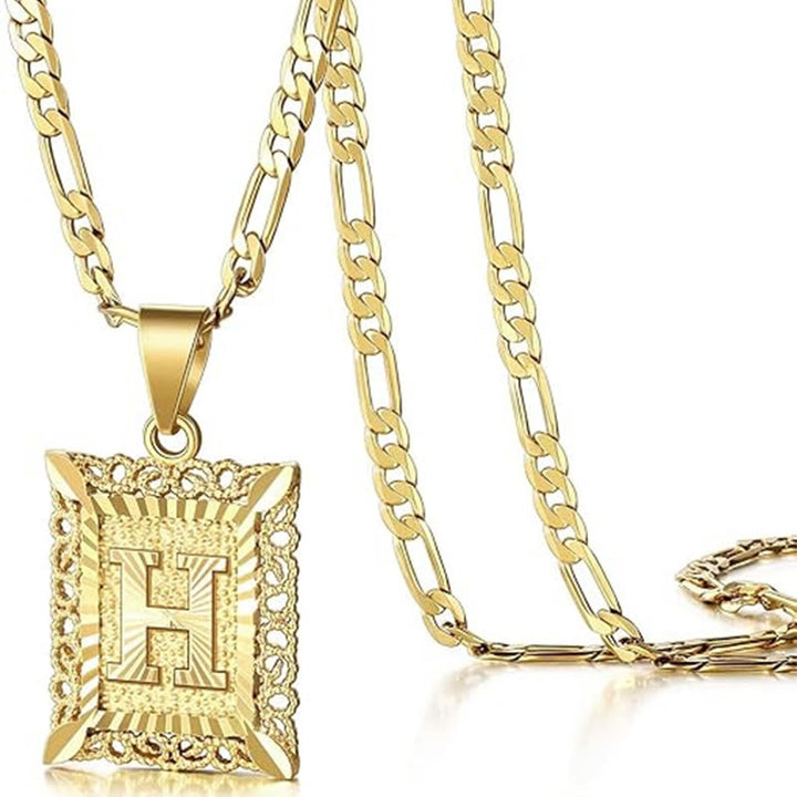 Goldene, exquisite quadratische Halskette mit hohlen Buchstaben - H - image 11