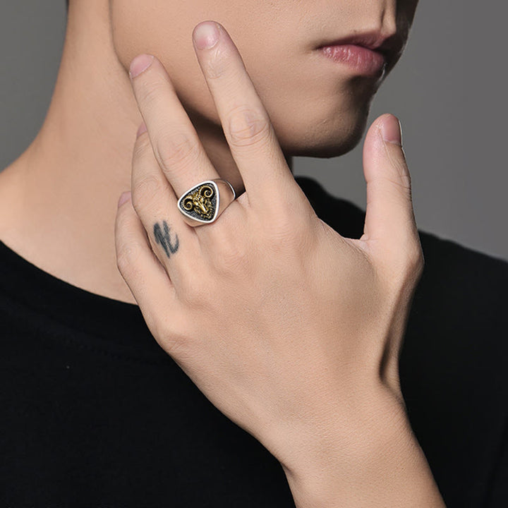 Vintage Western Stil geschnitzter Widderkopf Ring - image 2