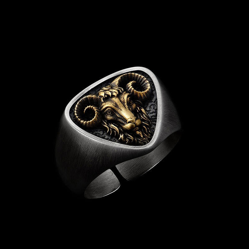 Vintage Western Stil geschnitzter Widderkopf Ring - Widderkopf - image 0
