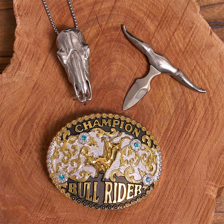 Goldene DIY Bull Rider Gürtelschnalle Longhorn Bull Anhänger Bundle Set - image 2