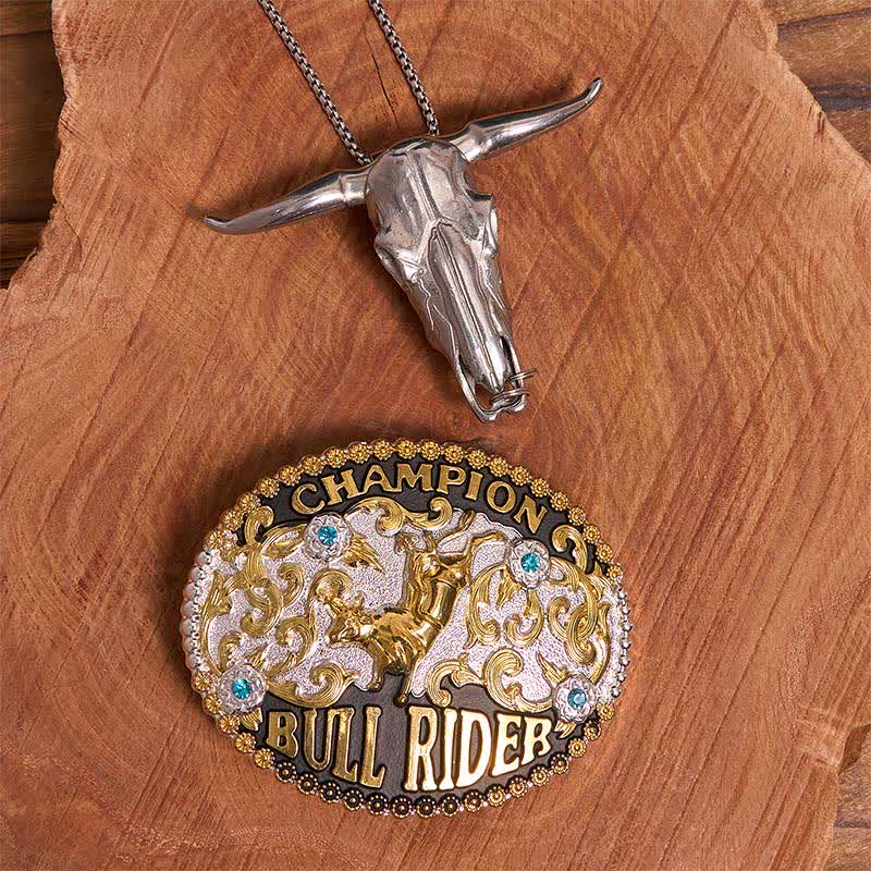 Goldene DIY Bull Rider Gürtelschnalle Longhorn Bull Anhänger Bundle Set - Bullenreiter - Ohne Gürtel - Gürtel nicht enthalten - image 1