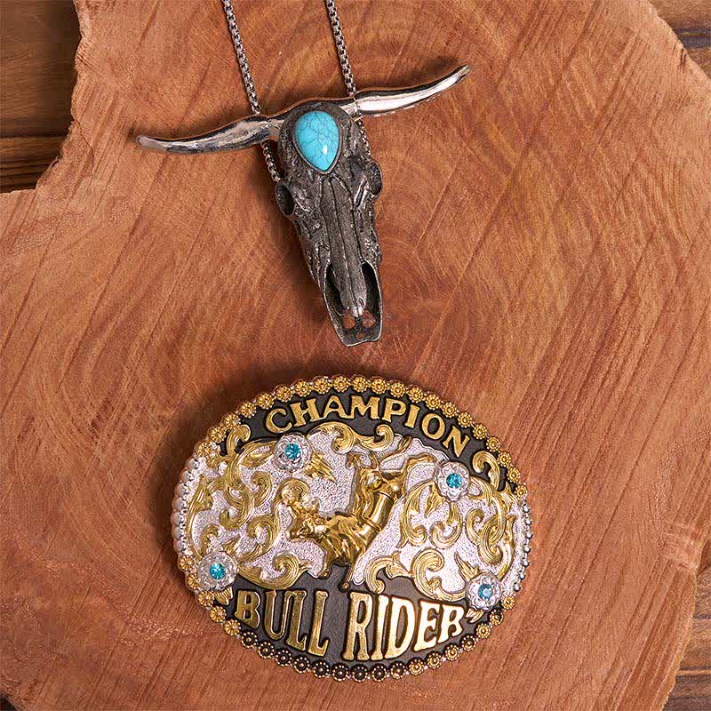 Bull Rider DIY Gürtelschnalle Türkis Longhorn Bull Anhänger Bundle Set - Bullenreiter - Ohne Gürtel - Gürtel nicht enthalten - image 1
