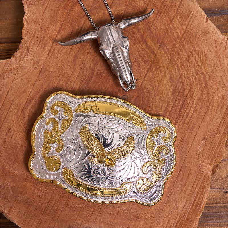 Gold Flying Eagle DIY Gürtelschnalle Longhorn Bull Anhänger Bundle Set - Fliegender Adler - Ohne Gürtel - Gürtel nicht enthalten - image 1