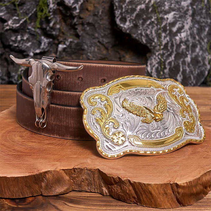 Gold Flying Eagle DIY Gürtelschnalle Longhorn Bull Anhänger Bundle Set - Fliegender Adler - Brauner Distressed-Gürtel - 42 - image 5