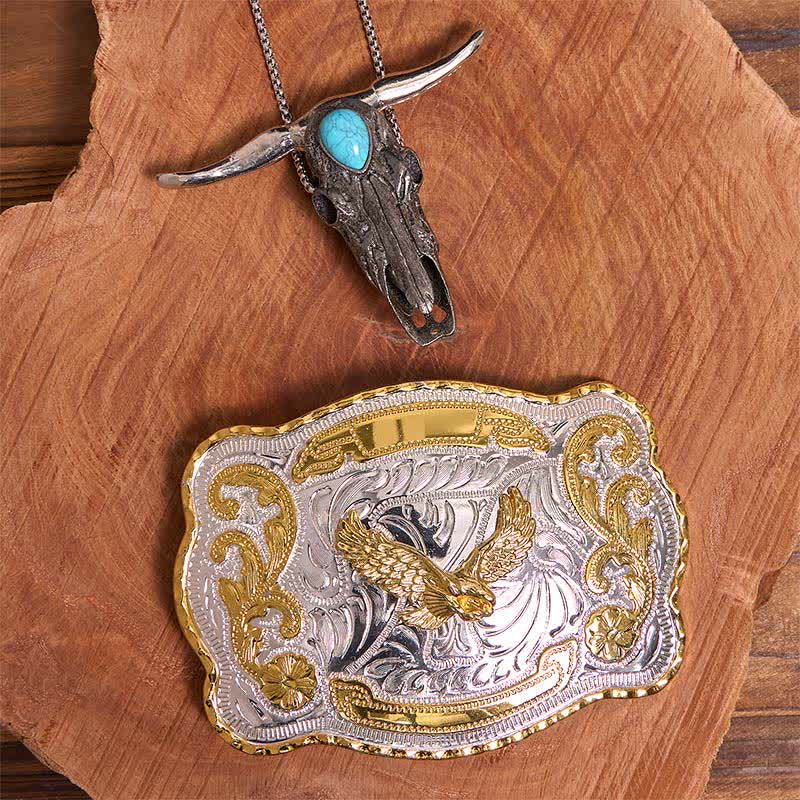 Gold Adler DIY Gürtelschnalle Türkis Longhorn Bull Anhänger Bundle Set - Fliegender Adler - Ohne Gürtel - Gürtel nicht enthalten - image 1