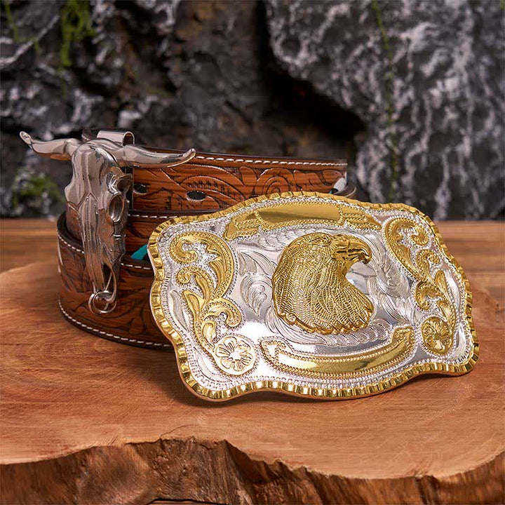 Gold Adlerkopf DIY Gürtelschnalle Longhorn Bull Anhänger Bundle Set - Adlerkopf - Brauner Federgürtel - 40 - image 7