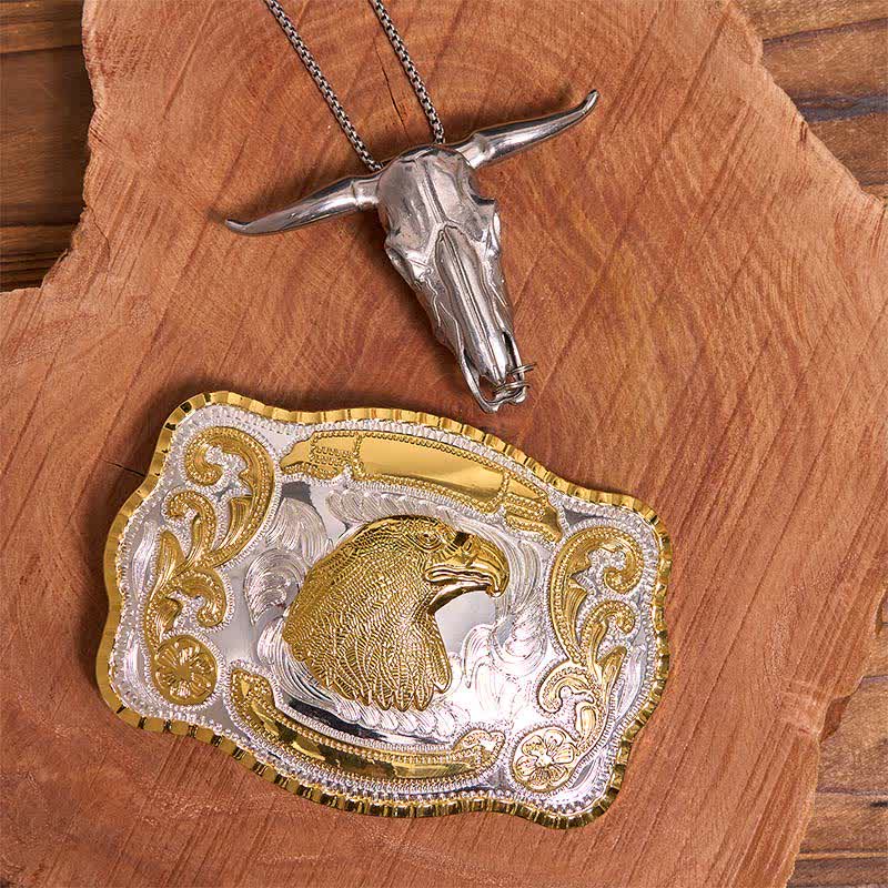 Gold Adlerkopf DIY Gürtelschnalle Longhorn Bull Anhänger Bundle Set - Adlerkopf - Ohne Gürtel - Gürtel nicht enthalten - image 1