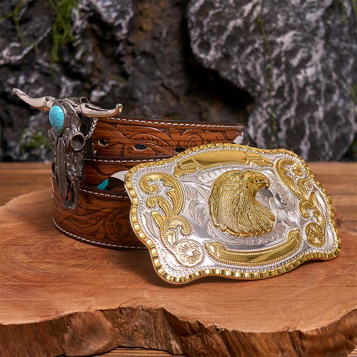 Adlerkopf DIY Gürtelschnalle Türkis Longhorn Bull Anhänger Bundle Set - Adlerkopf - Brauner Federgürtel - 40 - image 7