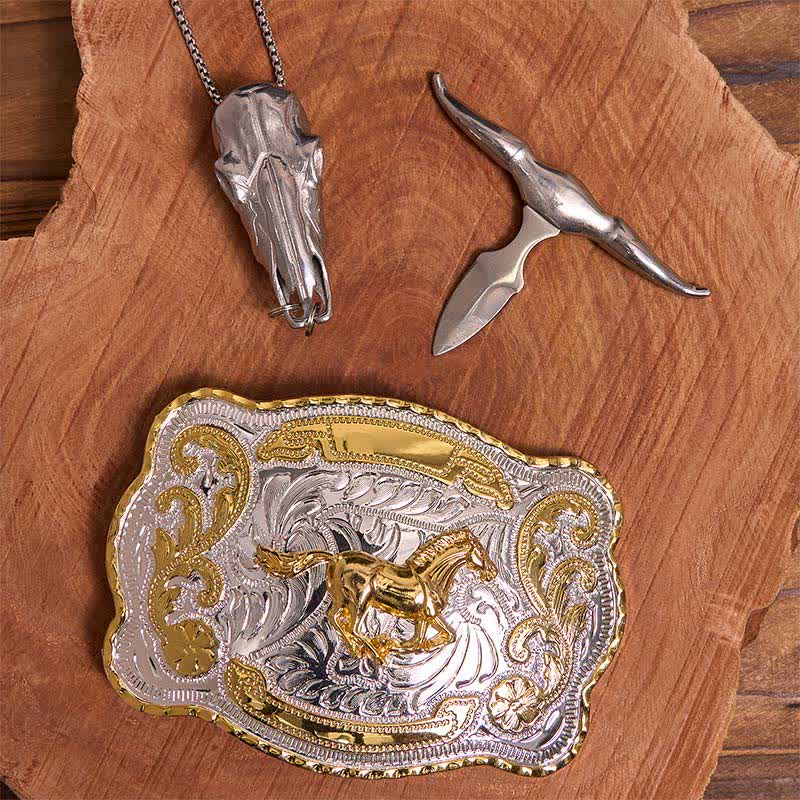 Gold Pferd DIY Gürtelschnalle Longhorn Bull Anhänger Bundle Set - image 2