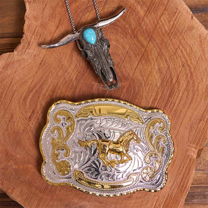 Gold Pferd DIY Gürtelschnalle Türkis Longhorn Bull Anhänger Bundle Set - Pferd - Ohne Gürtel - Gürtel nicht enthalten - image 1