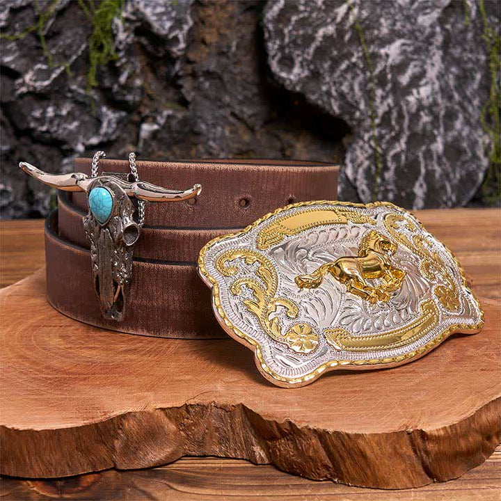Gold Pferd DIY Gürtelschnalle Türkis Longhorn Bull Anhänger Bundle Set - Pferd - Brauner Distressed-Gürtel - 42 - image 6