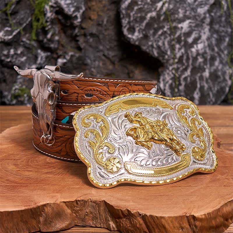 Reiten DIY Gürtelschnalle Longhorn Bull Anhänger Bundle Set - Pferd - Brauner Federgürtel - 40 - image 0