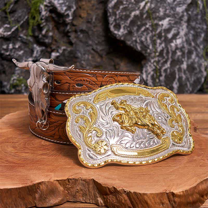 Reiten DIY Gürtelschnalle Longhorn Bull Anhänger Bundle Set - Pferd - Brauner Federgürtel - 40 - image 0