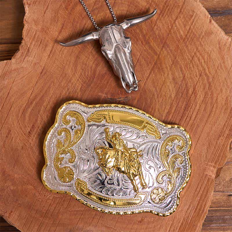 Reiten DIY Gürtelschnalle Longhorn Bull Anhänger Bundle Set - Pferd - Ohne Gürtel - Gürtel nicht enthalten - image 1