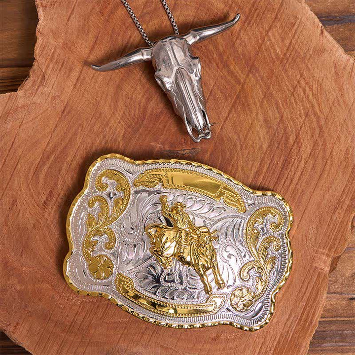 Reiten DIY Gürtelschnalle Longhorn Bull Anhänger Bundle Set - Pferd - Ohne Gürtel - Gürtel nicht enthalten - image 1