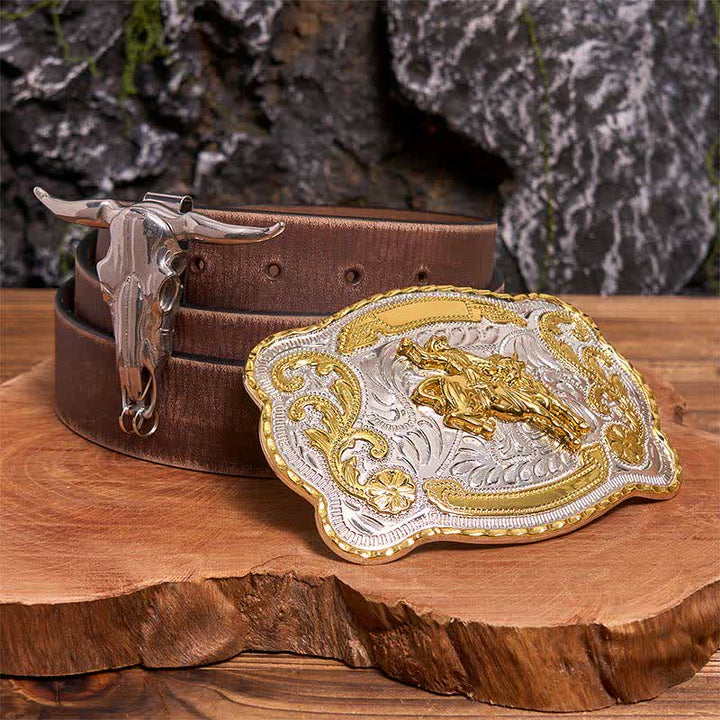 Reiten DIY Gürtelschnalle Longhorn Bull Anhänger Bundle Set - Pferd - Brauner Distressed-Gürtel - 42 - image 6