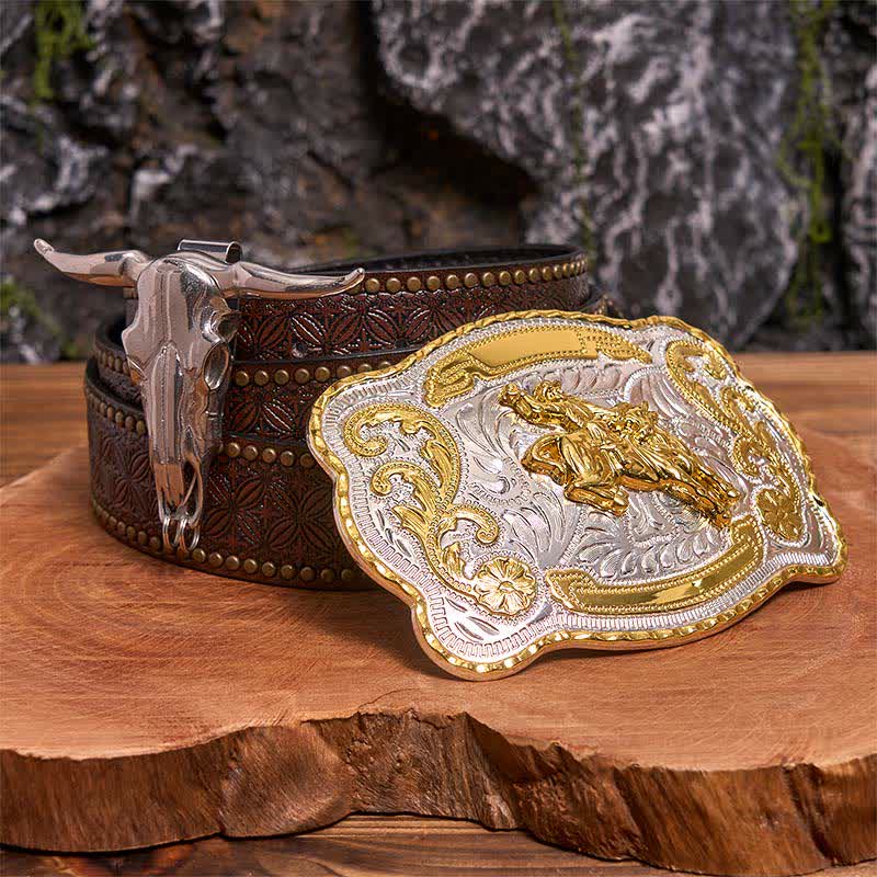 Reiten DIY Gürtelschnalle Longhorn Bull Anhänger Bundle Set - Pferd - Brauner Nietengürtel - 42 - image 5