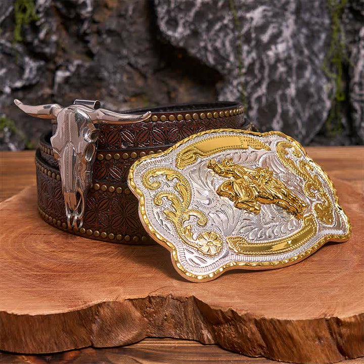 Reiten DIY Gürtelschnalle Longhorn Bull Anhänger Bundle Set - Pferd - Brauner Nietengürtel - 42 - image 5