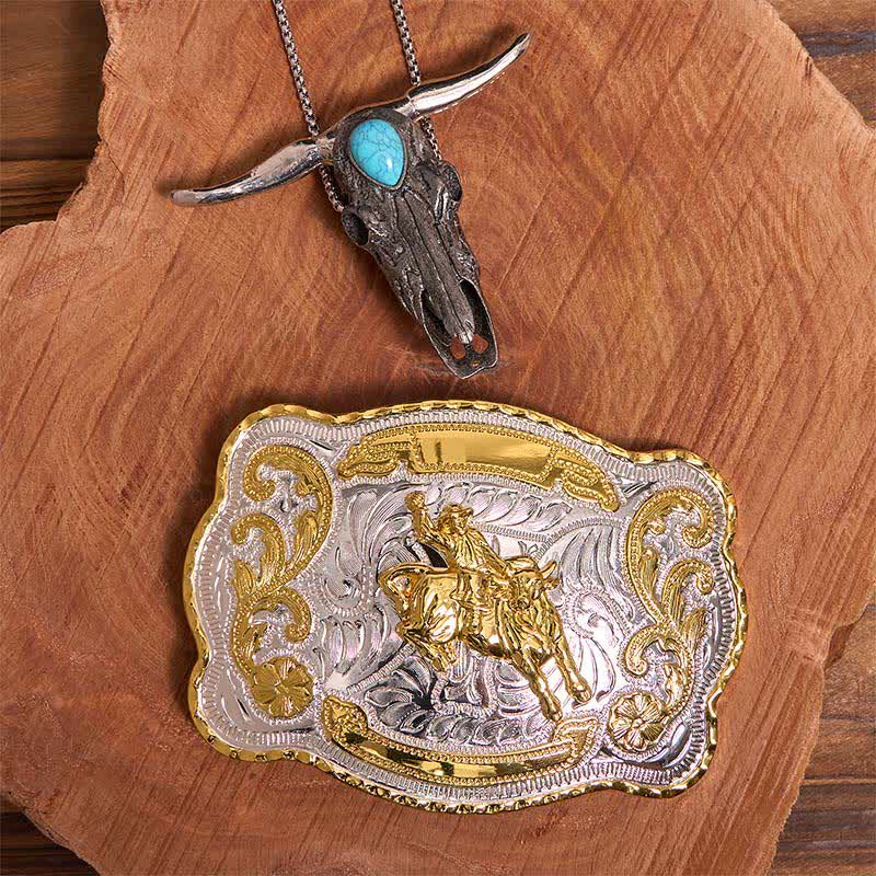 Reiten DIY Gürtelschnalle Türkis Longhorn Bull Anhänger Bundle Set - Reiten - Ohne Gürtel - Gürtel nicht enthalten - image 1
