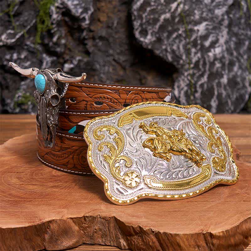 Reiten DIY Gürtelschnalle Türkis Longhorn Bull Anhänger Bundle Set - Reiten - Brauner Federgürtel - 40 - image 0