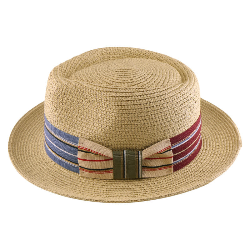 Bunt gestreifter Bandschleifen-Cowboyhut für Herren - Beige - Bunte gespleißte Fliege - Einstellbar (21 5/8"-23 1/4") - image 2