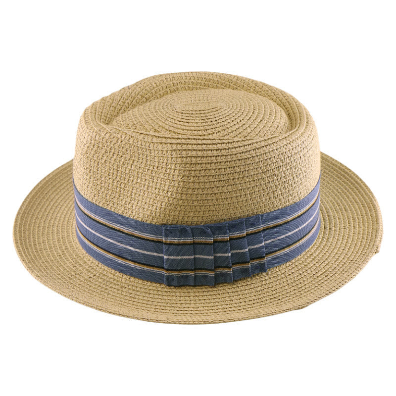 Bunt gestreifter Bandschleifen-Cowboyhut für Herren - Beige - Blau gestreiftes Band - Einstellbar (21 5/8"-23 1/4") - image 6