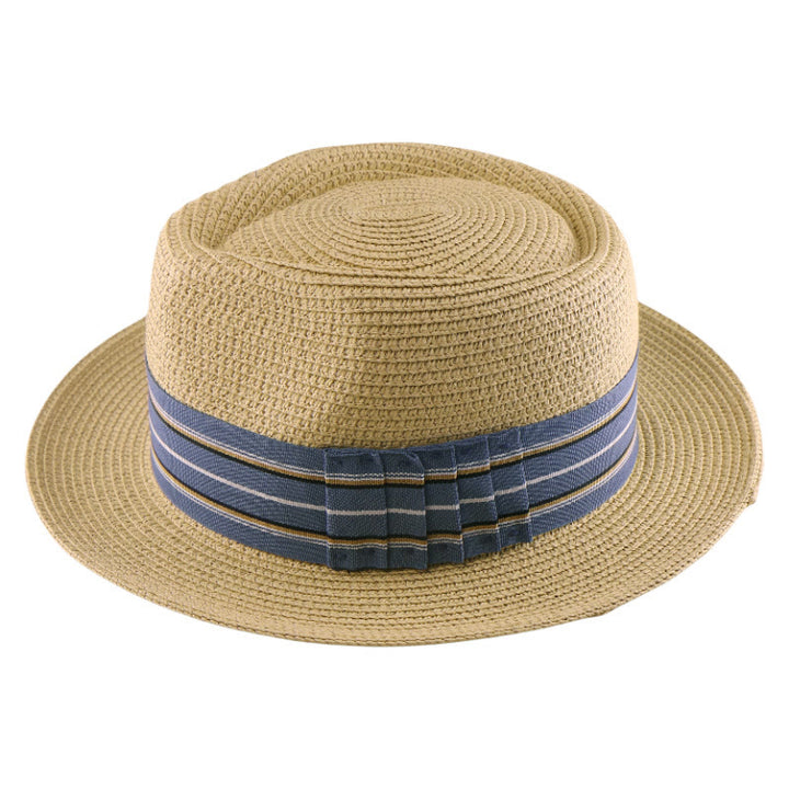 Bunt gestreifter Bandschleifen-Cowboyhut für Herren - Beige - Blau gestreiftes Band - Einstellbar (21 5/8"-23 1/4") - image 6