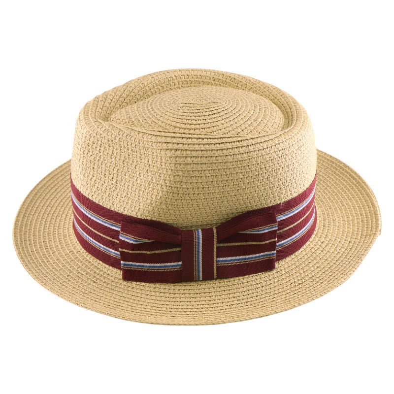 Bunt gestreifter Bandschleifen-Cowboyhut für Herren - Beige - Weinrot gestreiftes Band - Einstellbar (21 5/8"-23 1/4") - image 9