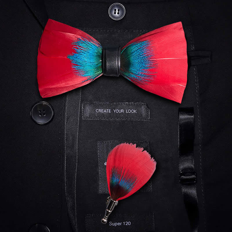 Exotische rot-blaue Federfliege mit Anstecknadel - Rot & Blau - image 0