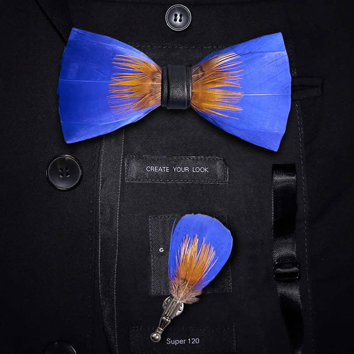 Coole königsblaue & orange Federfliege mit Anstecknadel - Königsblau & Orange - image 0
