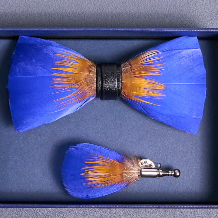 Coole königsblaue & orange Federfliege mit Anstecknadel - image 3
