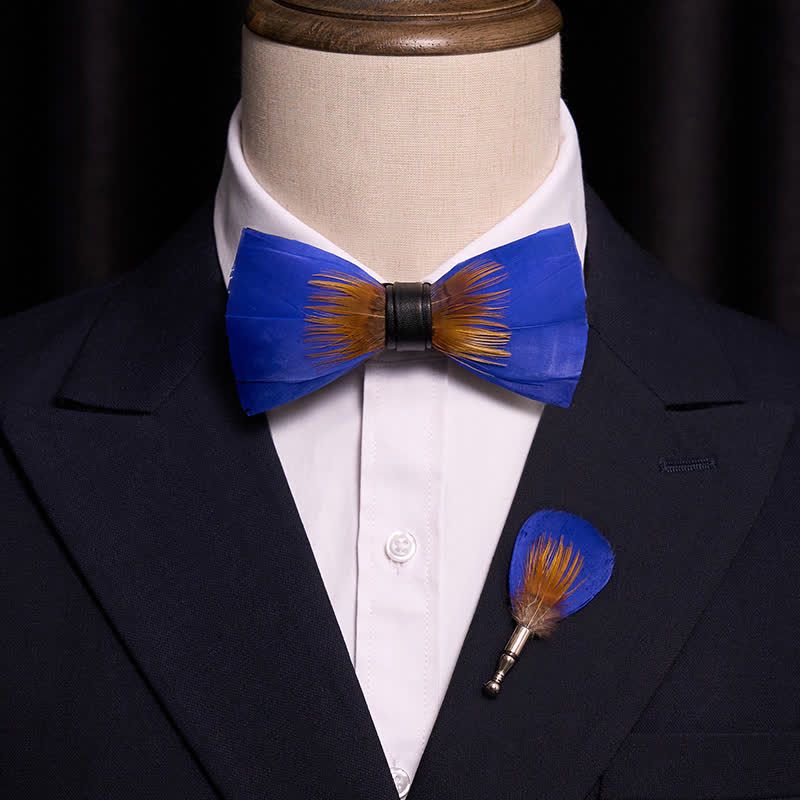 Coole königsblaue & orange Federfliege mit Anstecknadel - image 1
