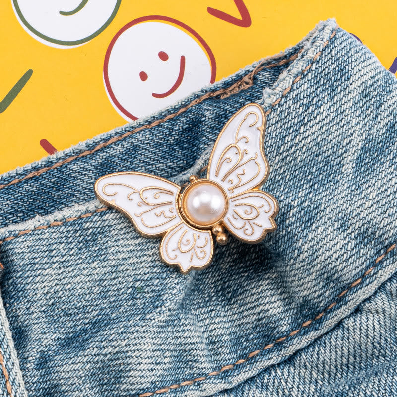 Nagelfreier Hosengürtelclip mit Perlen und Schmetterlingen für Damen - Gemusterter Perlenschmetterling - Weiß - image 1