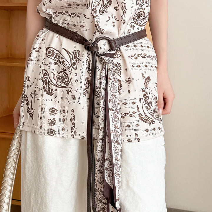 Modischer Damen-Seidengürtel aus Leder mit Aufdruck - Kaffee - image 3