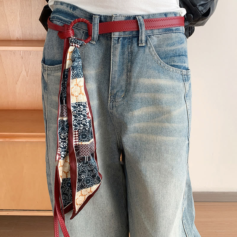 Modischer Damen-Seidengürtel aus Leder mit Aufdruck - Rot - image 2