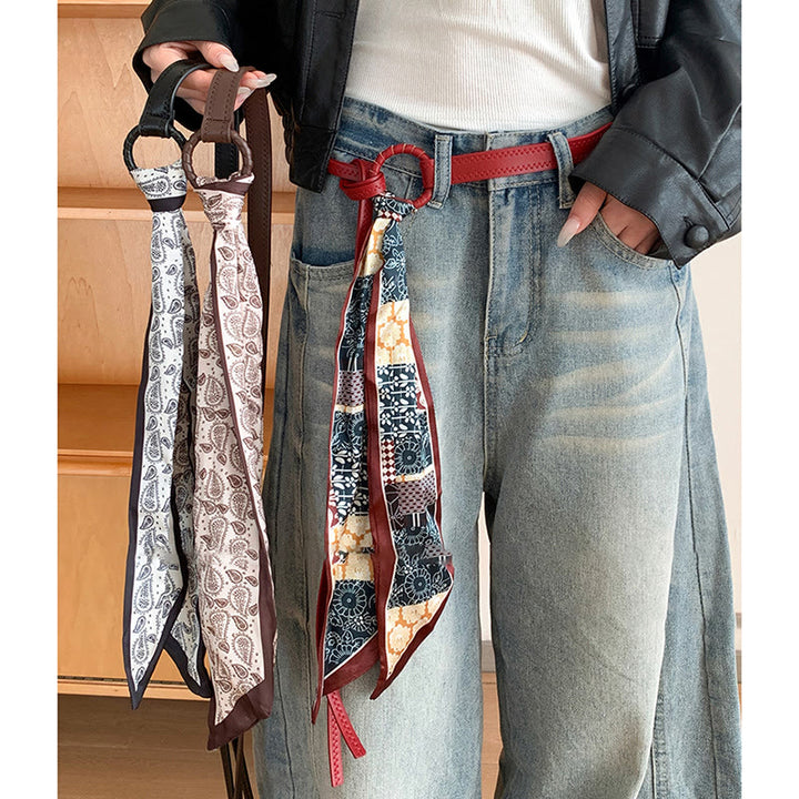 Modischer Damen-Seidengürtel aus Leder mit Aufdruck - image 1
