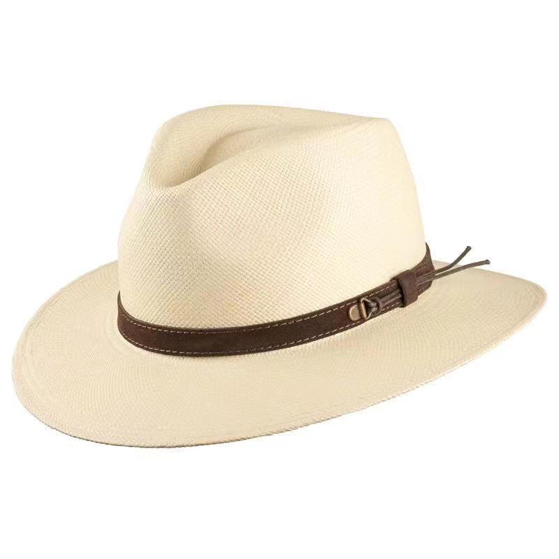 Handgewebter, einfarbiger Cowboyhut für Herren mit Riemen - Beige - L (22 7/8"-23 5/8") - image 0