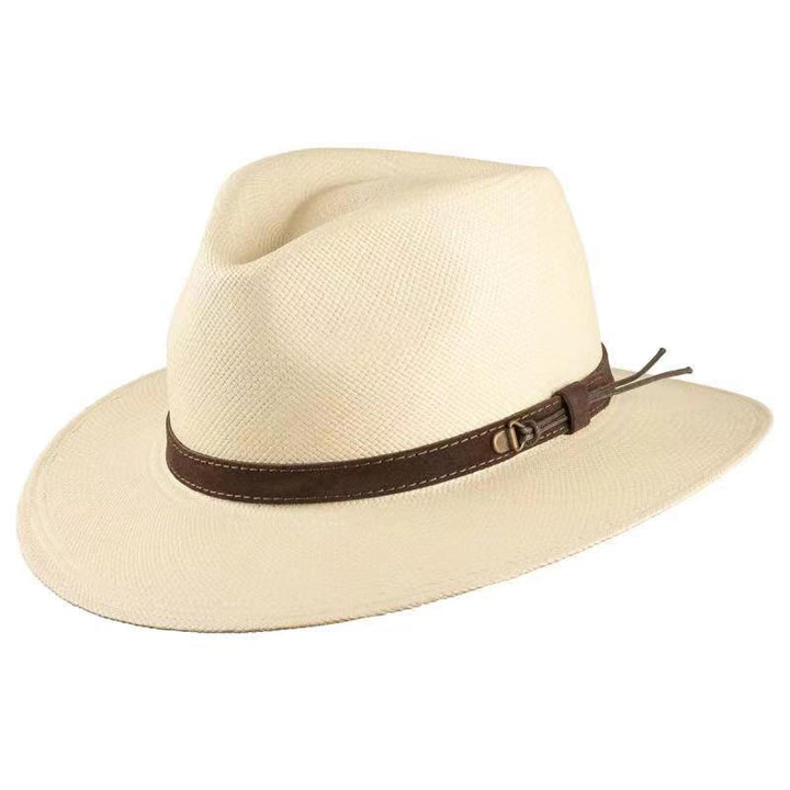Handgewebter, einfarbiger Cowboyhut für Herren mit Riemen - Beige - L (22 7/8"-23 5/8") - image 0