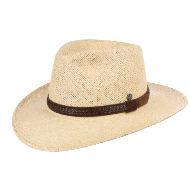 Handgewebter, einfarbiger Cowboyhut für Herren mit Riemen - Beige+Fried Dough Twists Gürtel - L (22 7/8"-23 5/8") - image 6
