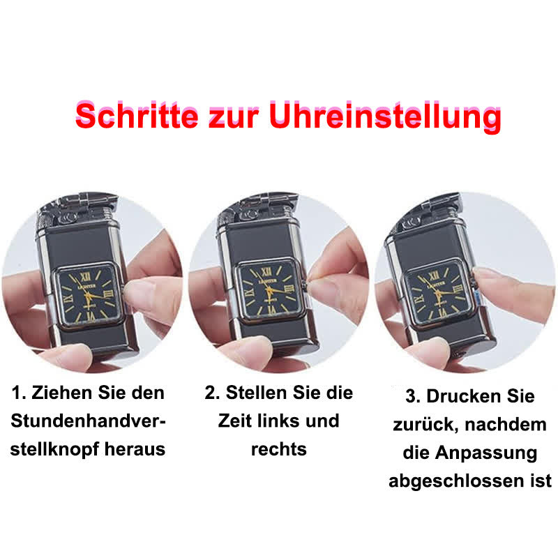 Alligato Design Nachfüllbares Butanfeuerzeug mit Doppelflamme und Uhr - image 5