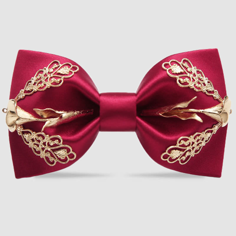 Fliege mit goldenen blumigen Calla-Lilien-Muster für Männer - Rot - image 0