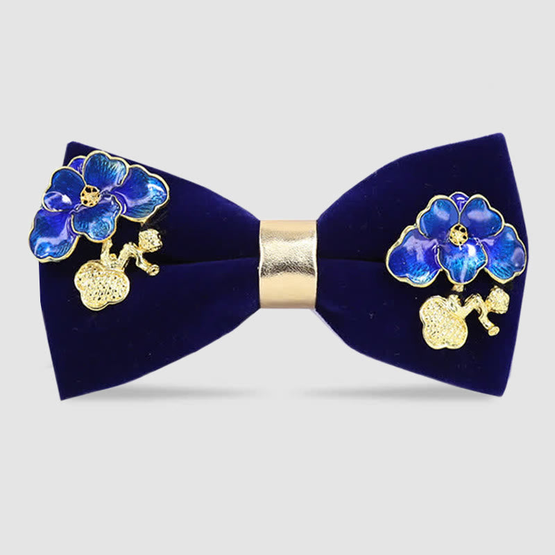 Herren Fliege mit Emaille Blumen- und Blätterdekor - Marineblau - image 0