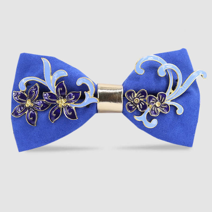 Herren Fliege mit Emaille Blumen- und Blätterdekor - Königsblau - image 3