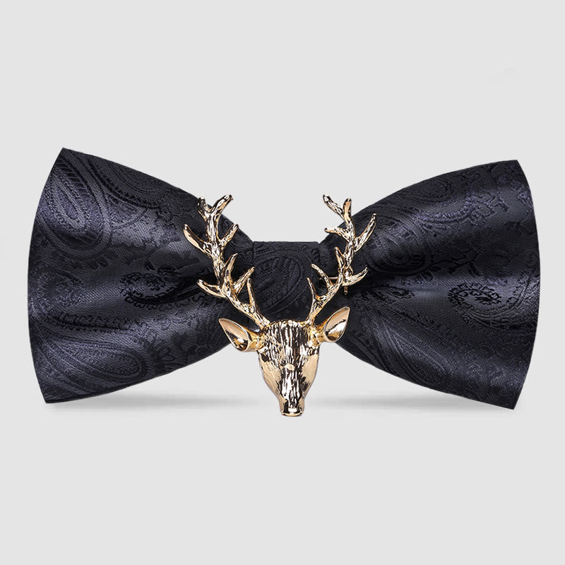 Paisley Weihnachts-Elchkopf-Dekor Fliege für Herren - Schwarz & Gold - image 7